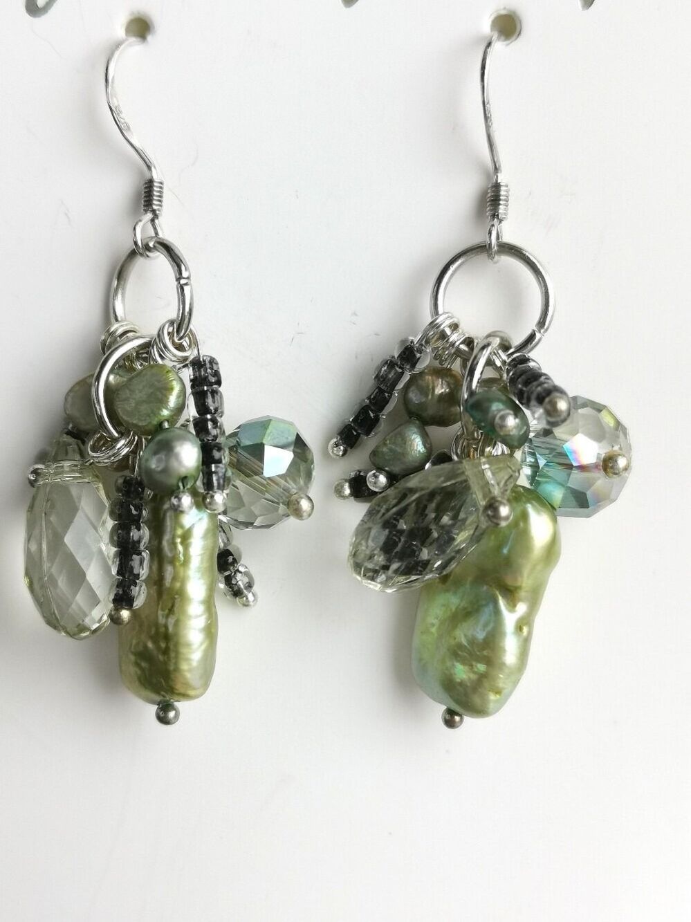 Swarovski Crystal Freshwater Pearl cluster earrings Green 🆕